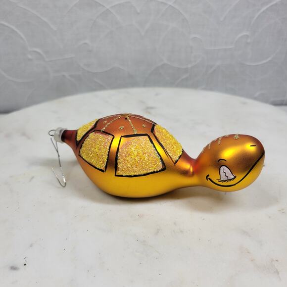 VTG De Carlini Turtle Reflector Ornament Orange Handpainted Glittered Indent - Picture 15 of 16